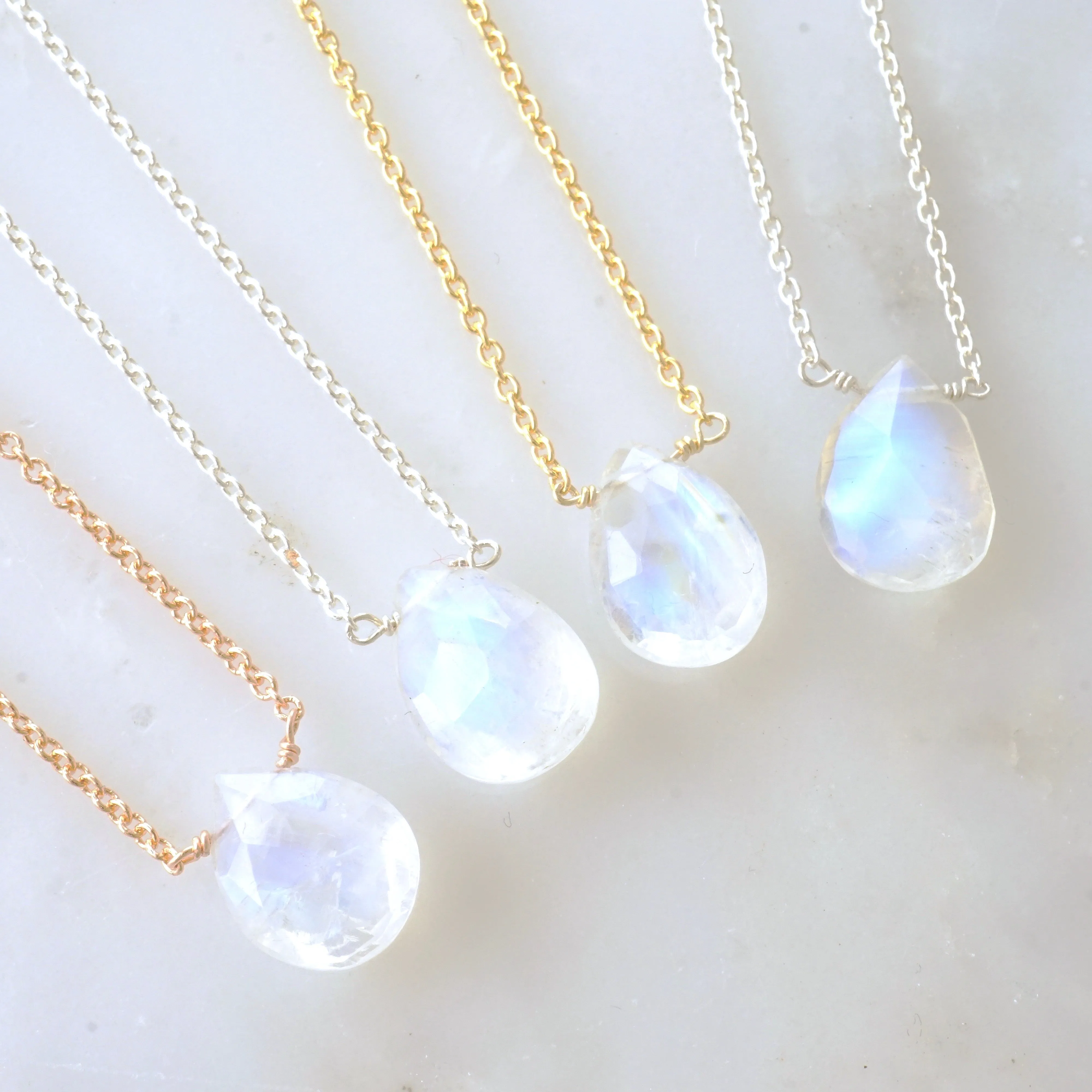 Pear Rainbow Moonstone Necklace - Pear cut Moonstone Necklace - Moonstone Necklace
