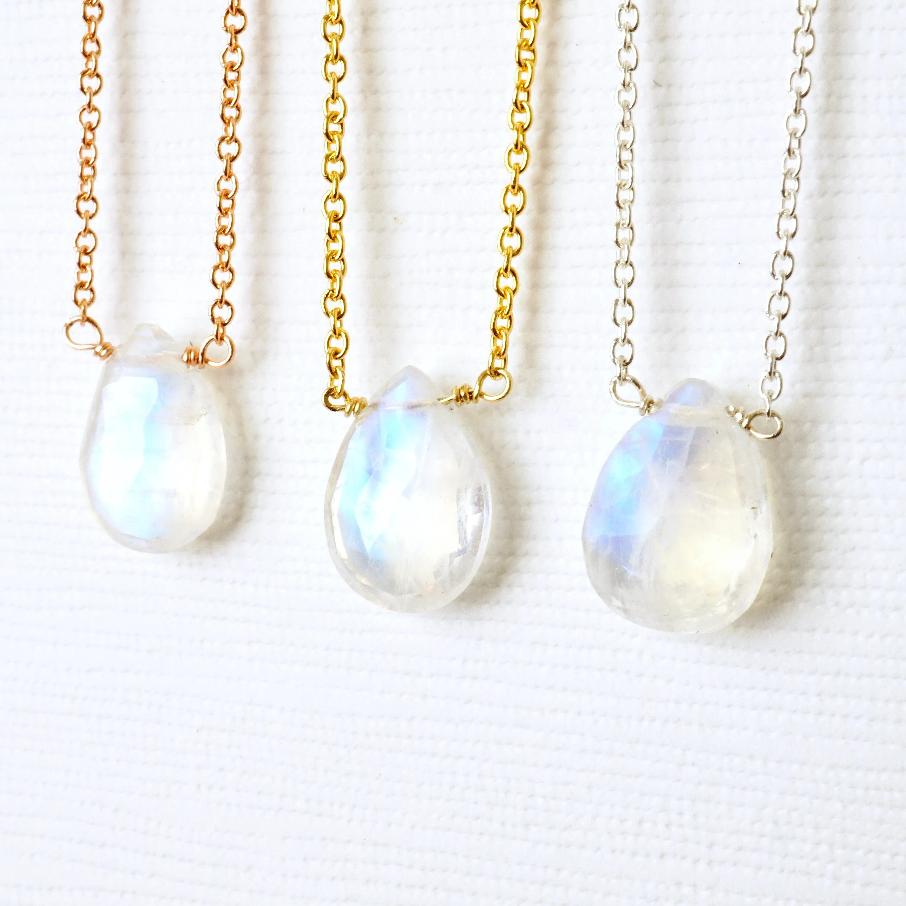 Pear Rainbow Moonstone Necklace - Pear cut Moonstone Necklace - Moonstone Necklace