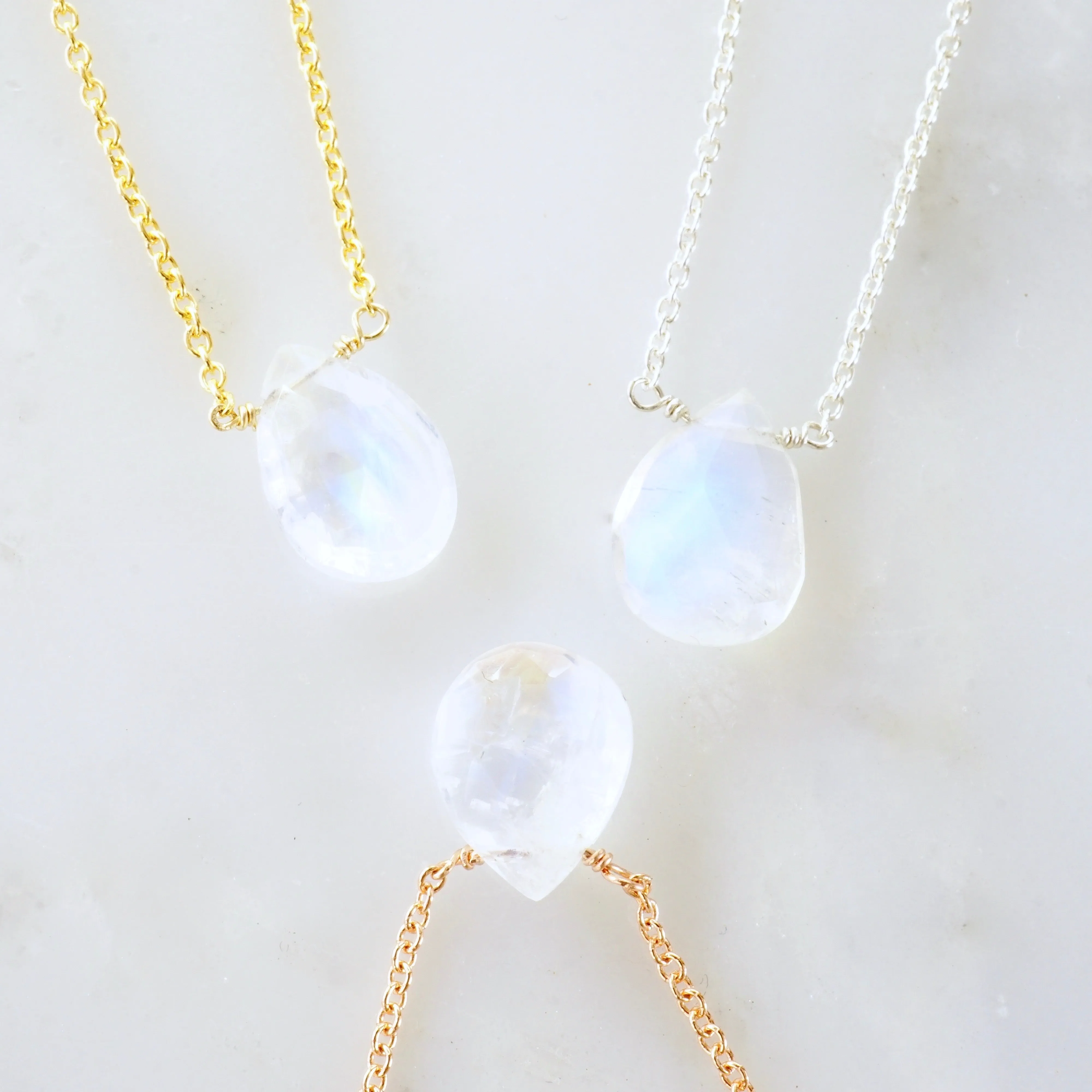 Pear Rainbow Moonstone Necklace - Pear cut Moonstone Necklace - Moonstone Necklace