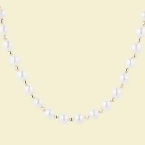 Pearl Necklace with Gold Beads