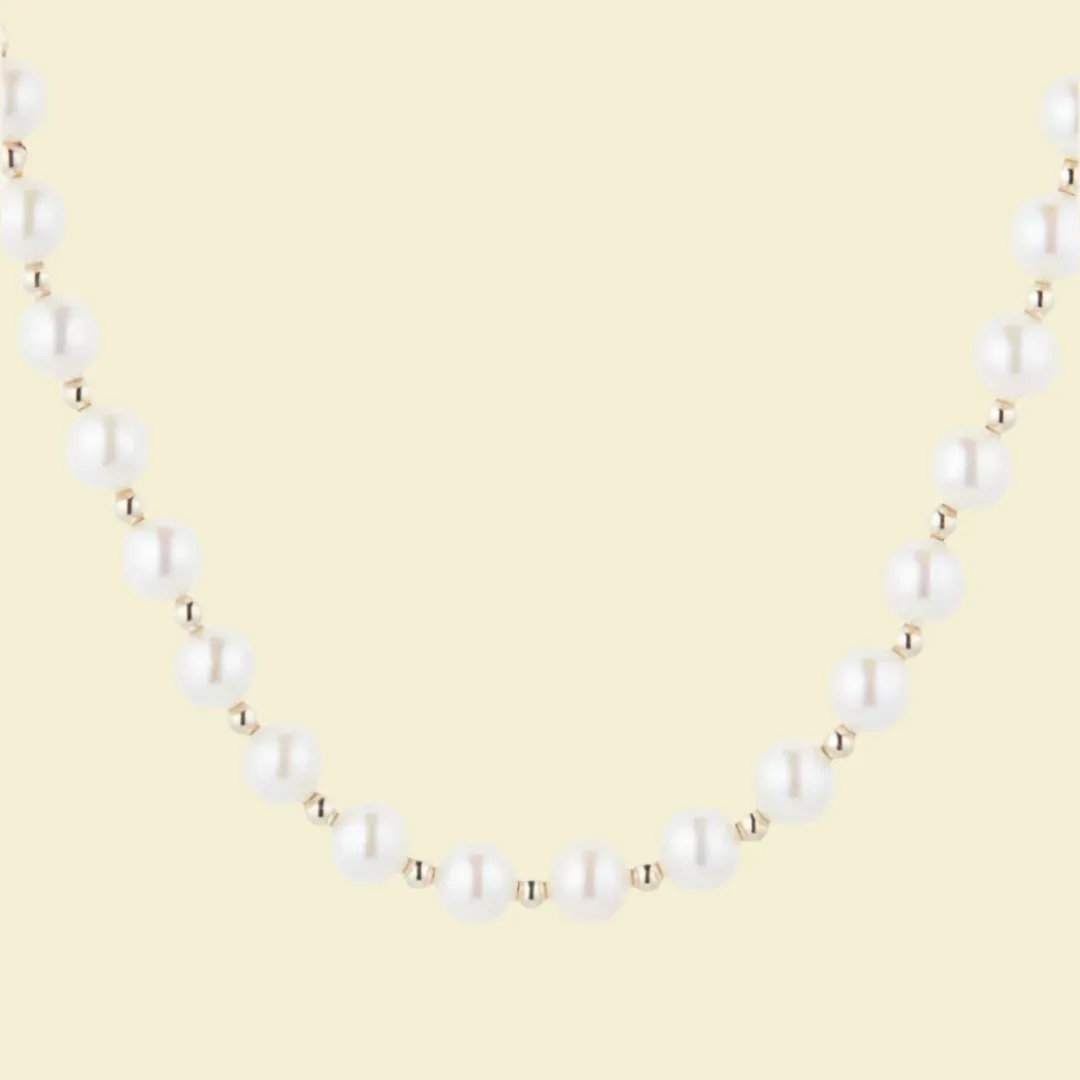 Pearl Necklace with Gold Beads