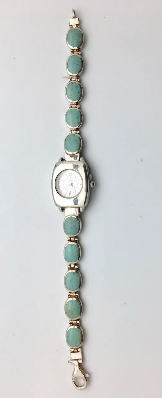 Peyote Bird Small Face Watch with Turquoise and Sterling Silver Bracelet Band