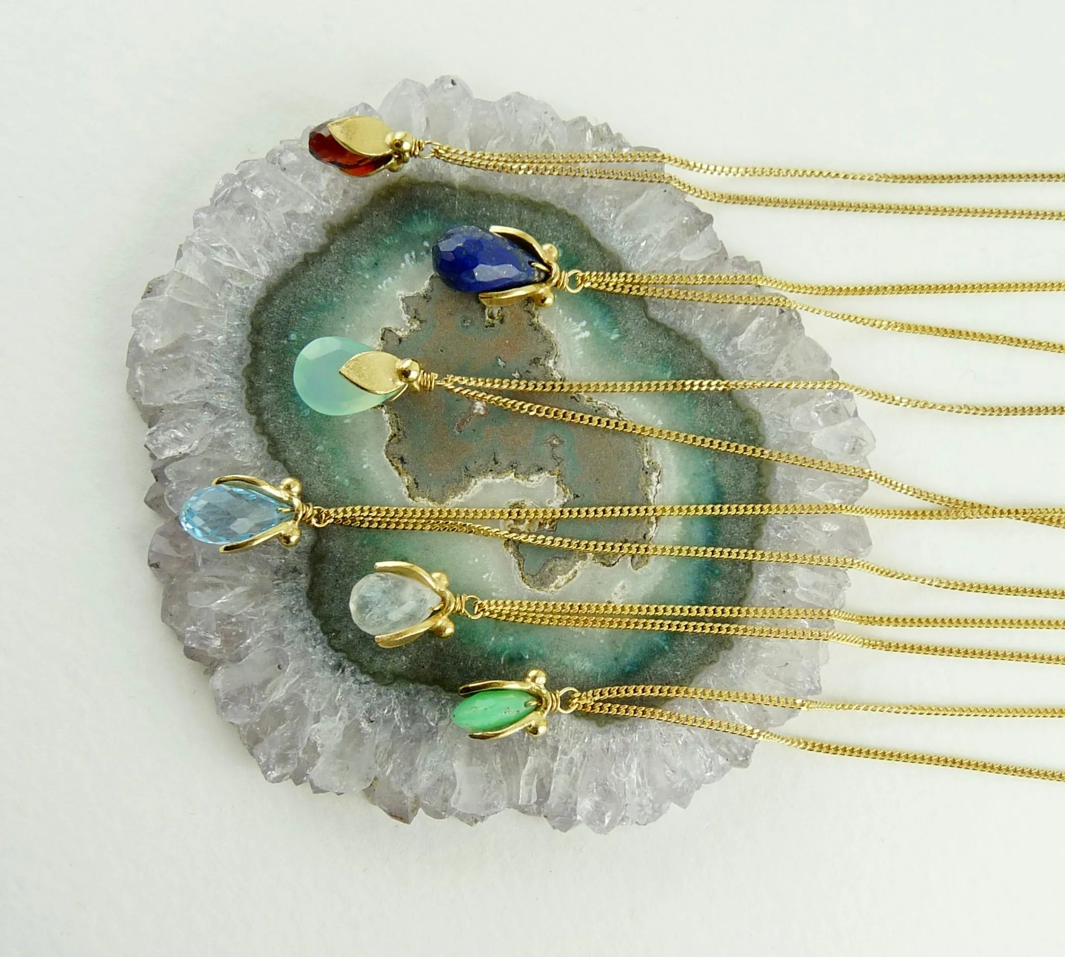 Phoebe Leaf Gemstone Pendant 18ct gold plate