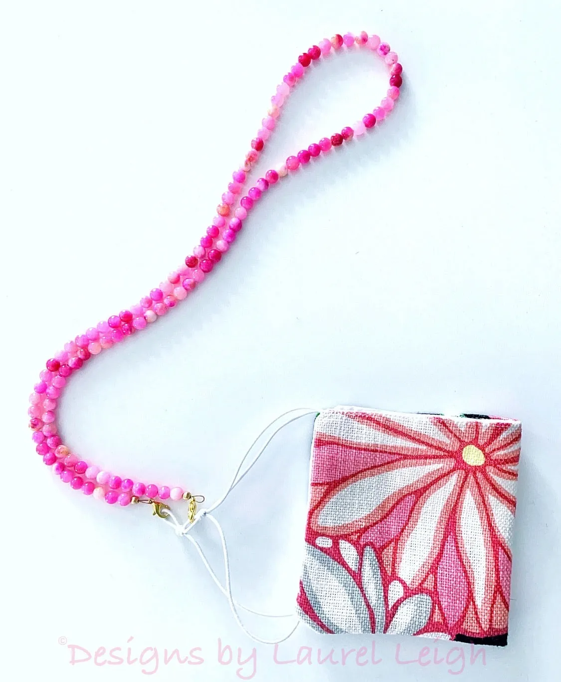 Pink Jade Gemstone Eyeglass / Sunglass / Mask Holder / Lanyard Chain / Necklace
