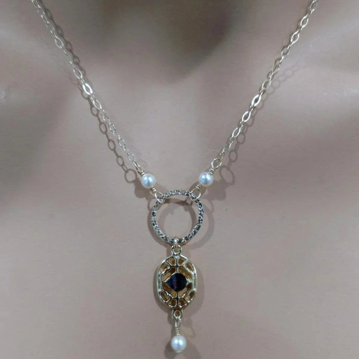 Purple Crystal Circle Filigree Necklace
