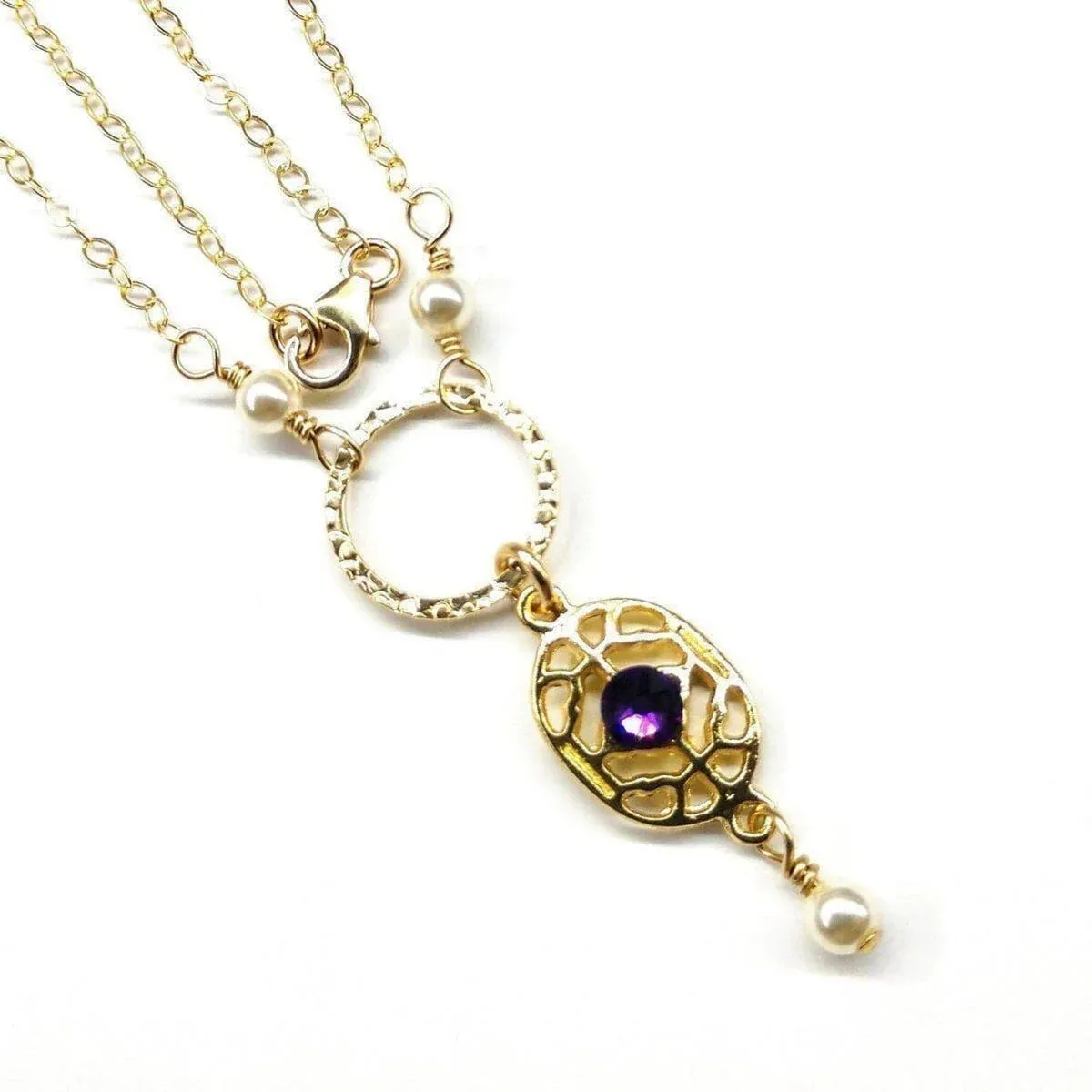 Purple Crystal Circle Filigree Necklace