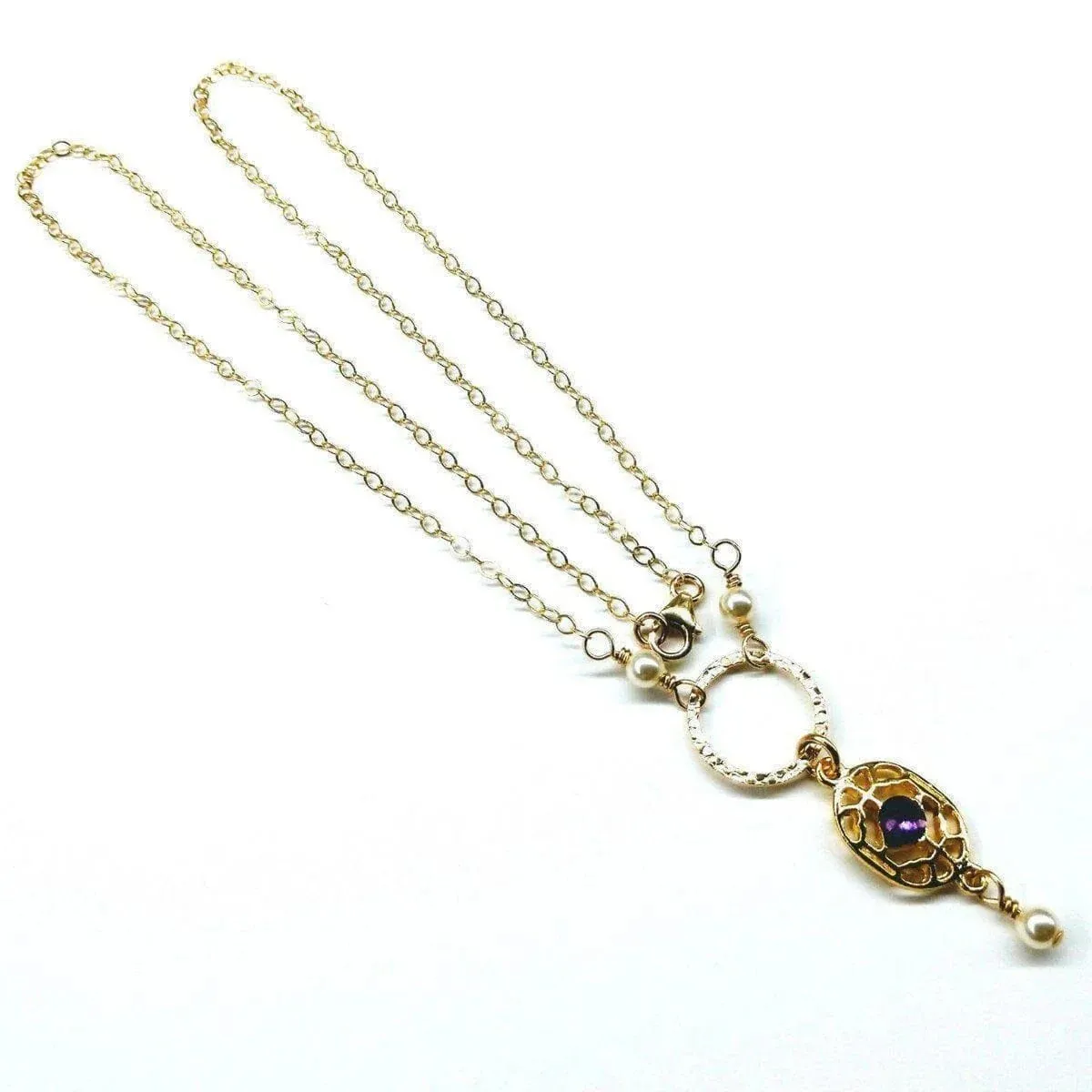Purple Crystal Circle Filigree Necklace