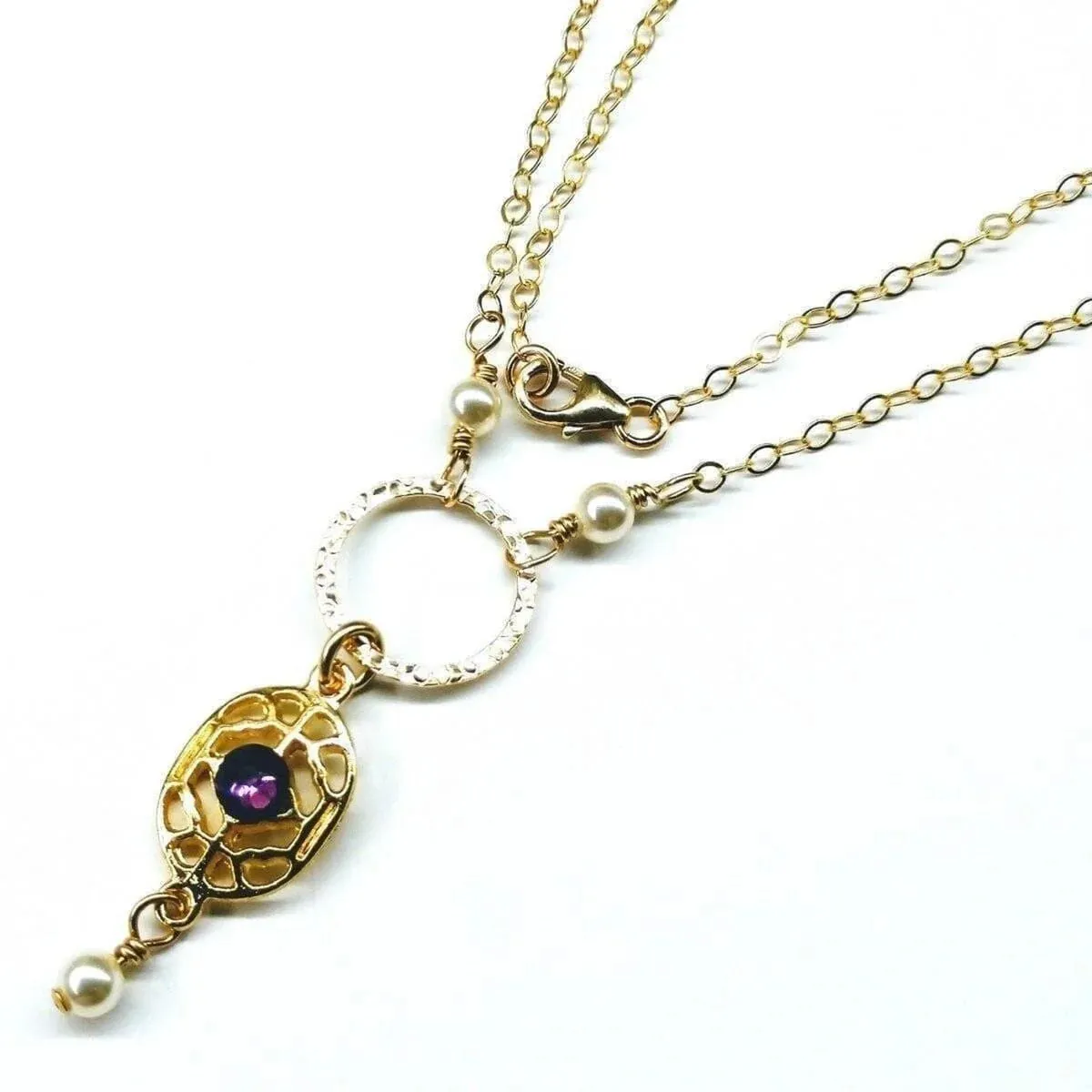 Purple Crystal Circle Filigree Necklace
