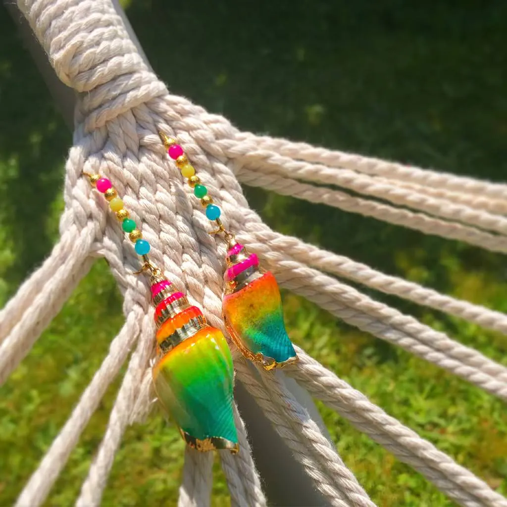 Rainbow Ombre Tulip Seashell Hoop Earrings