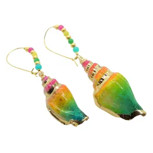 Rainbow Ombre Tulip Seashell Hoop Earrings