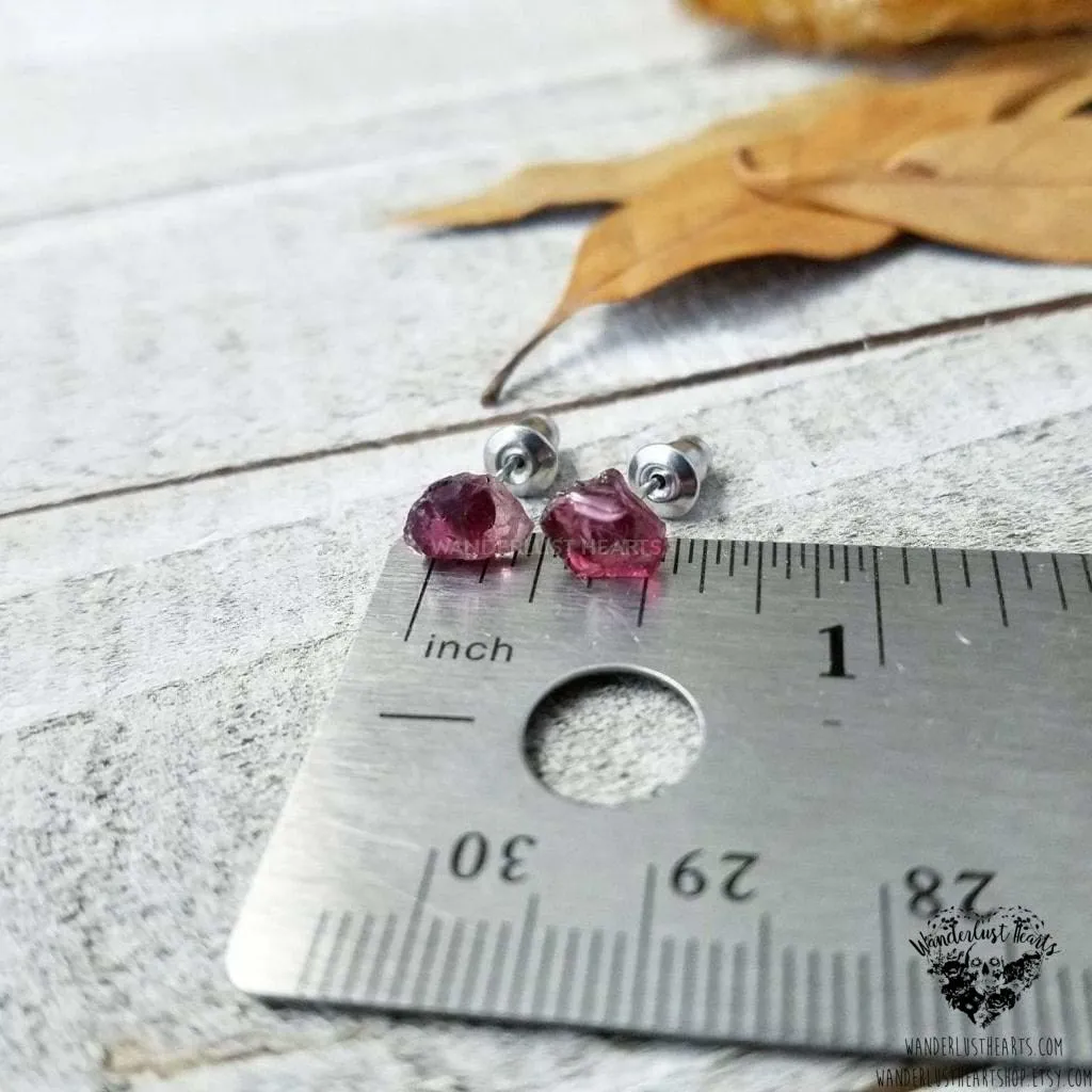 Raw Garnet stud earrings