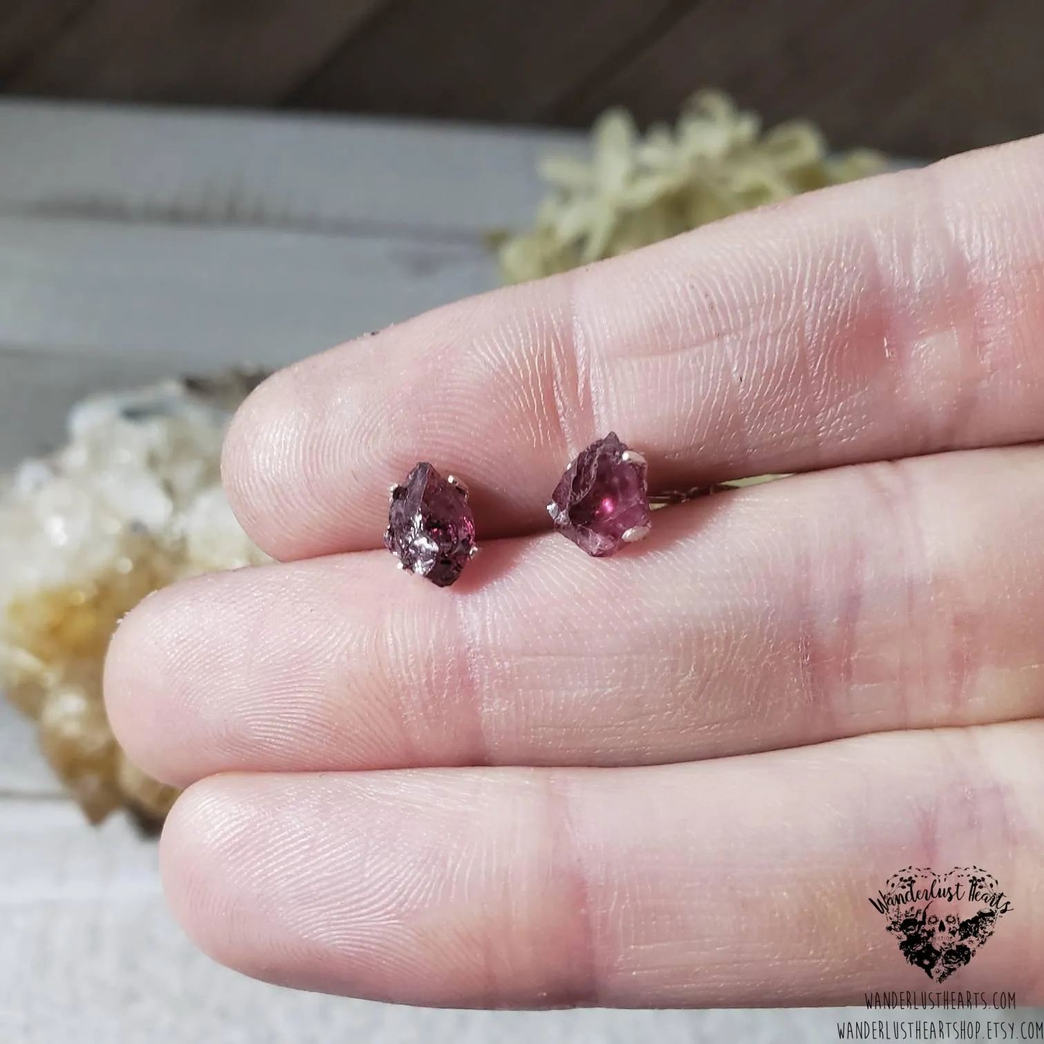 Raw Garnet stud earrings