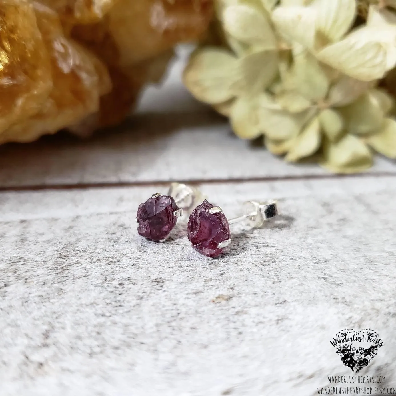 Raw Garnet stud earrings