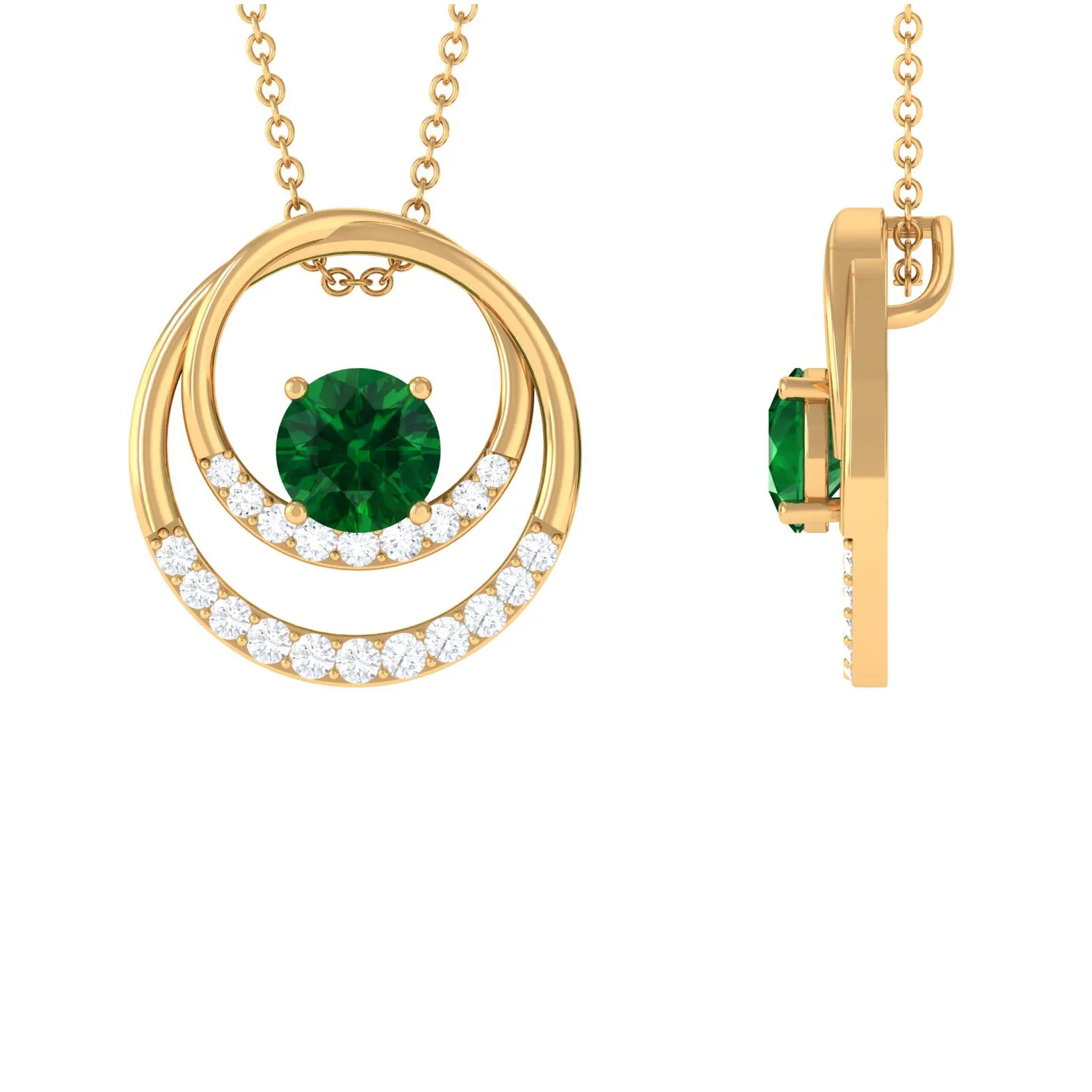 Real Created Emerald and Diamond Open Circle Pendant
