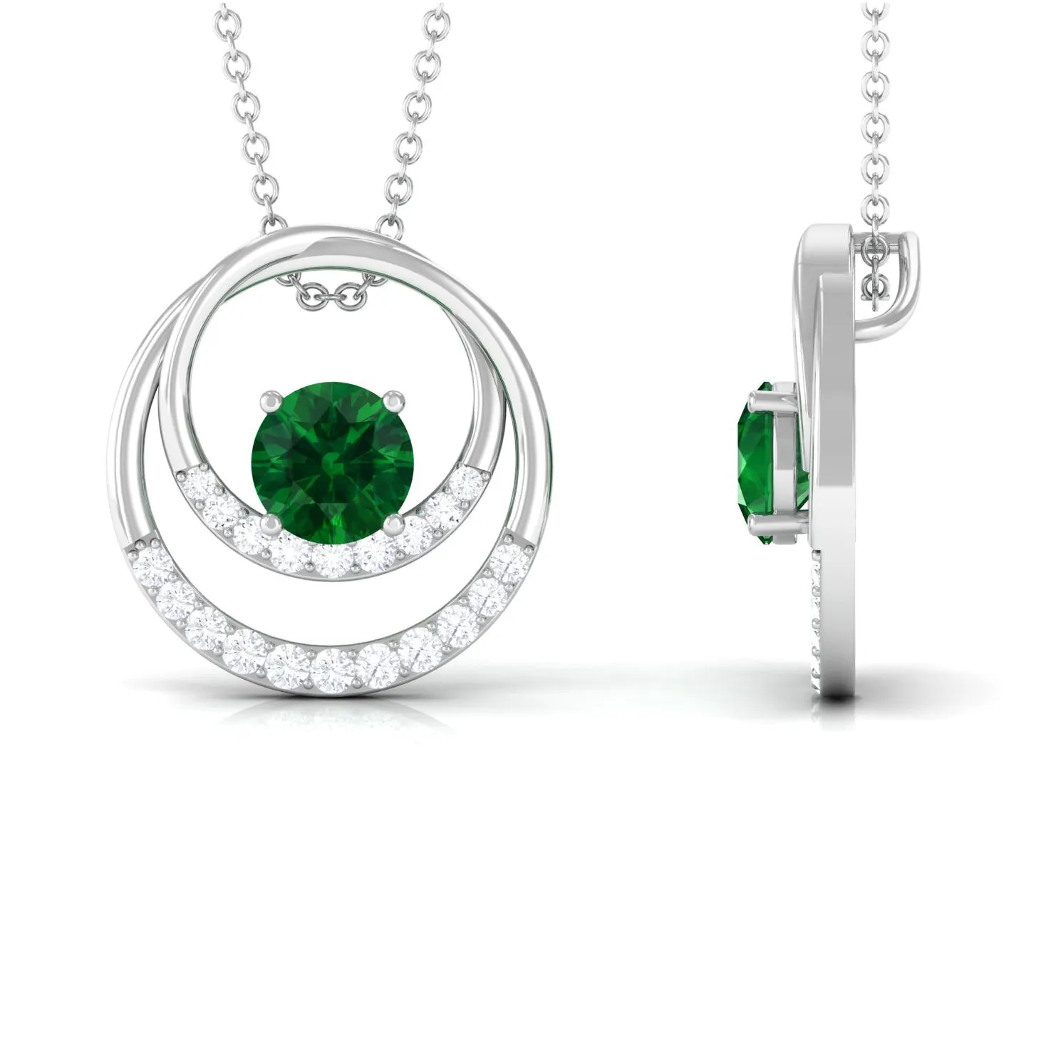 Real Created Emerald and Diamond Open Circle Pendant