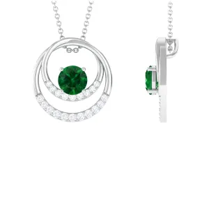 Real Created Emerald and Diamond Open Circle Pendant