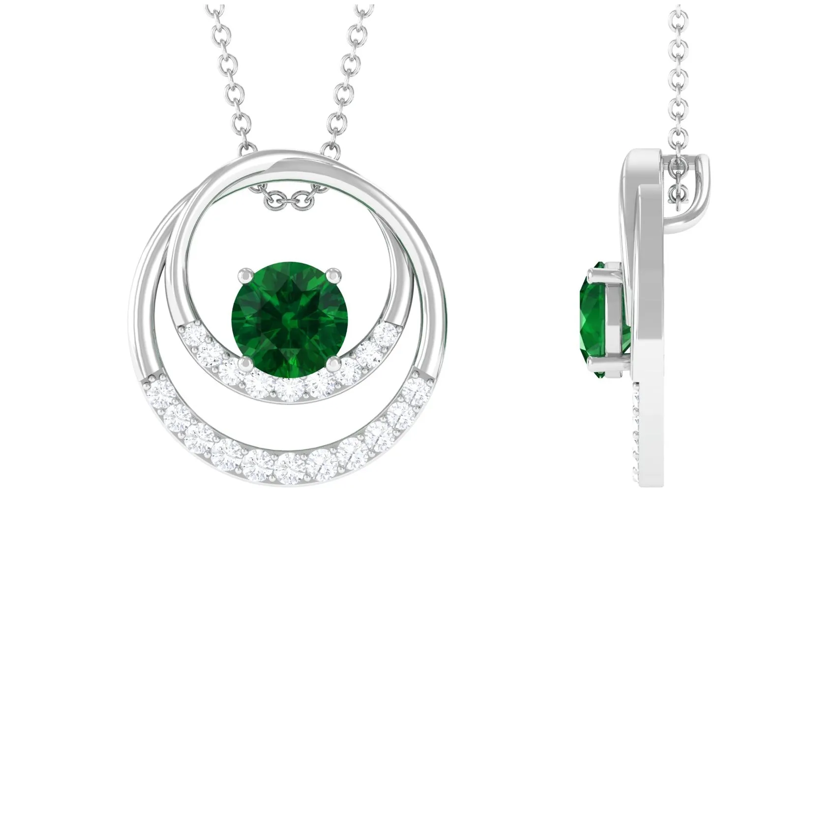 Real Created Emerald and Diamond Open Circle Pendant
