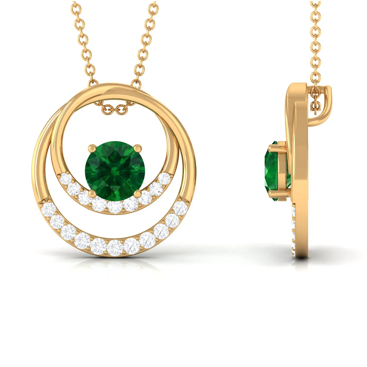 Real Created Emerald and Diamond Open Circle Pendant