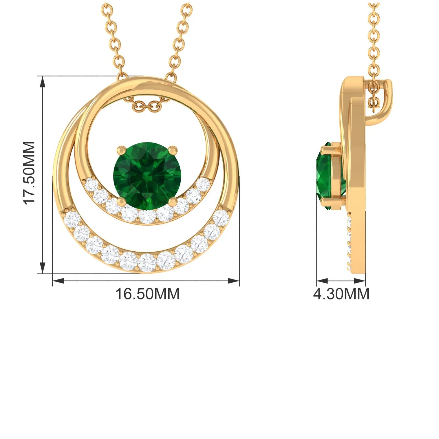 Real Created Emerald and Diamond Open Circle Pendant