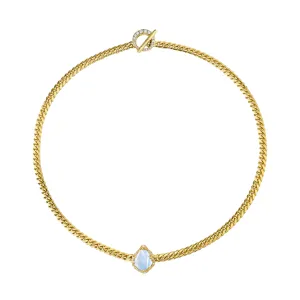 Reversible Baby Queen Moonstone Water Drop Cuban Necklace