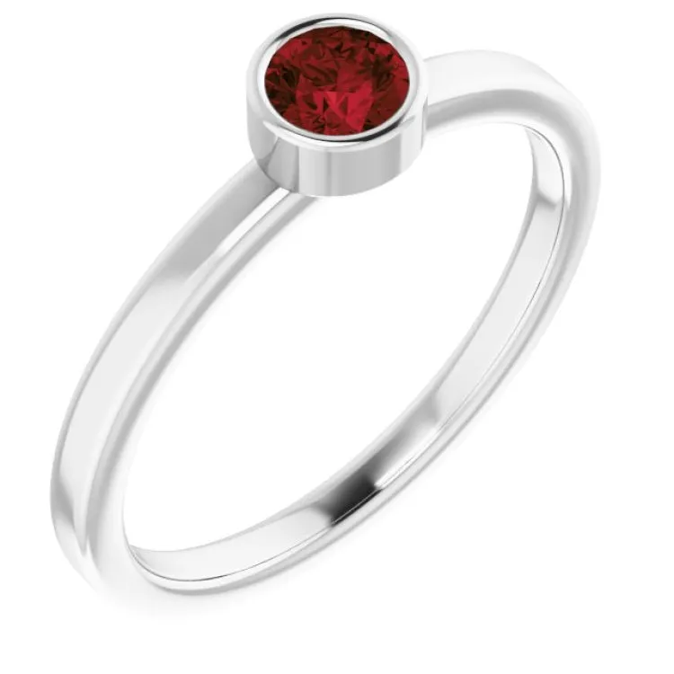 Rhodium-Plated Sterling Silver 4 mm Imitation Mozambique Garnet Ring