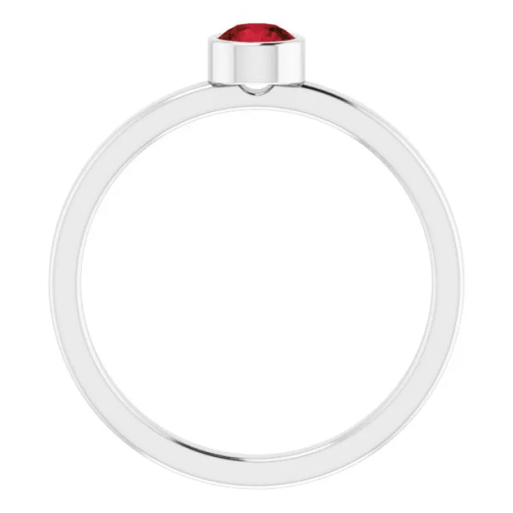 Rhodium-Plated Sterling Silver 4 mm Imitation Mozambique Garnet Ring