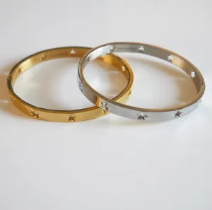 Rockstar Bangle Bracelet, 18k Gold Plated Stainless Steel Star Bracelet