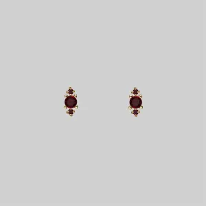 ROSEBUD. Garnet Trio Gold Stud Earrings