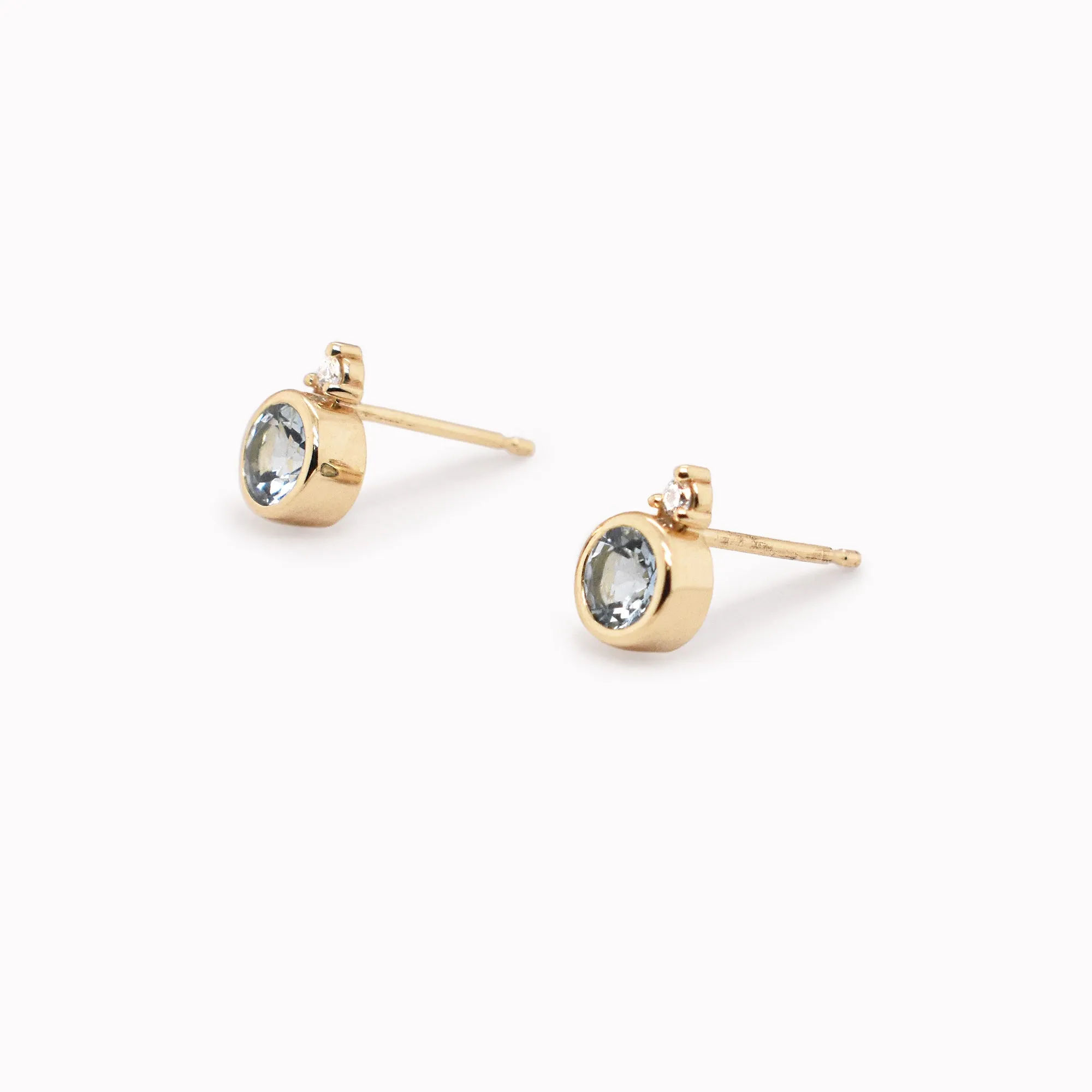 Round Aquamarine & Diamond Studs