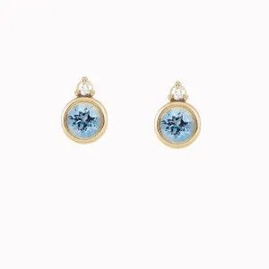 Round Aquamarine & Diamond Studs