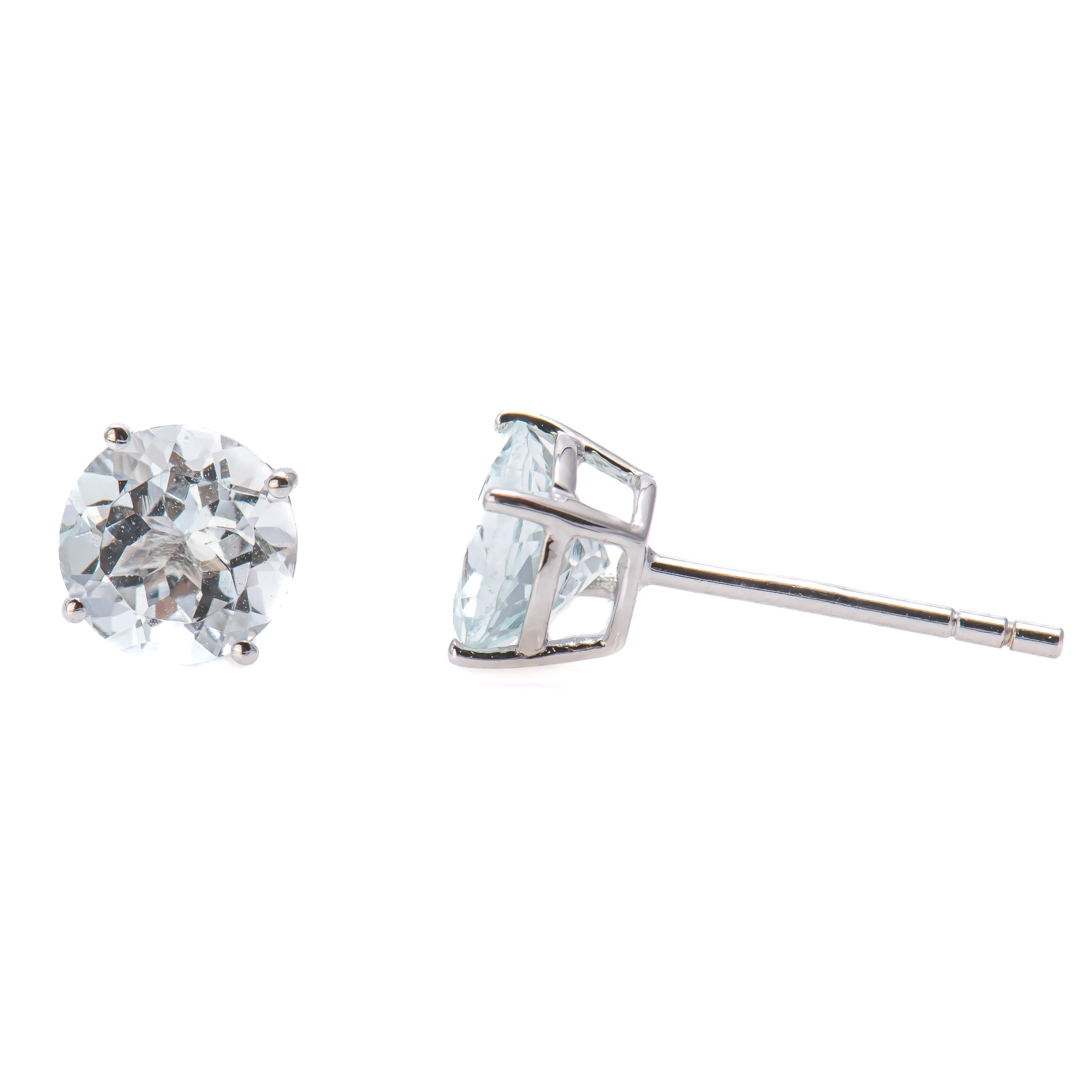 Round Cut Aquamarine Studs