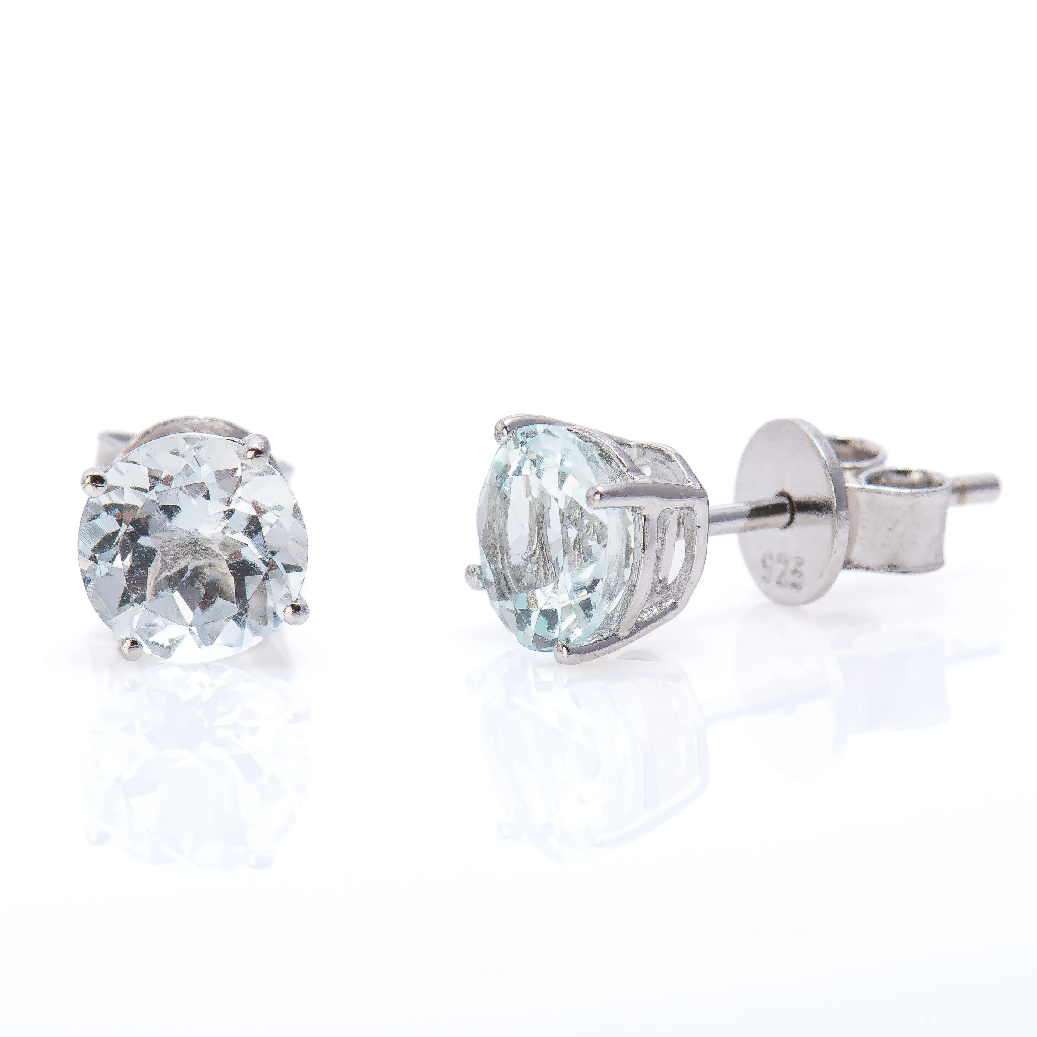 Round Cut Aquamarine Studs