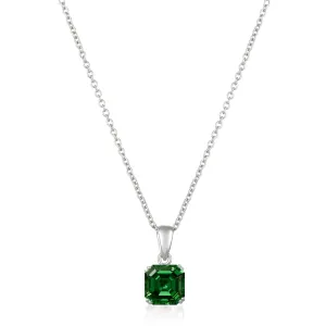 Royal Asscher Cut Pendant Necklace Emerald Color Stone Finished In Pure Platinum