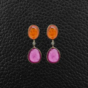 Rubellite, Garnet & Diamond Earrings