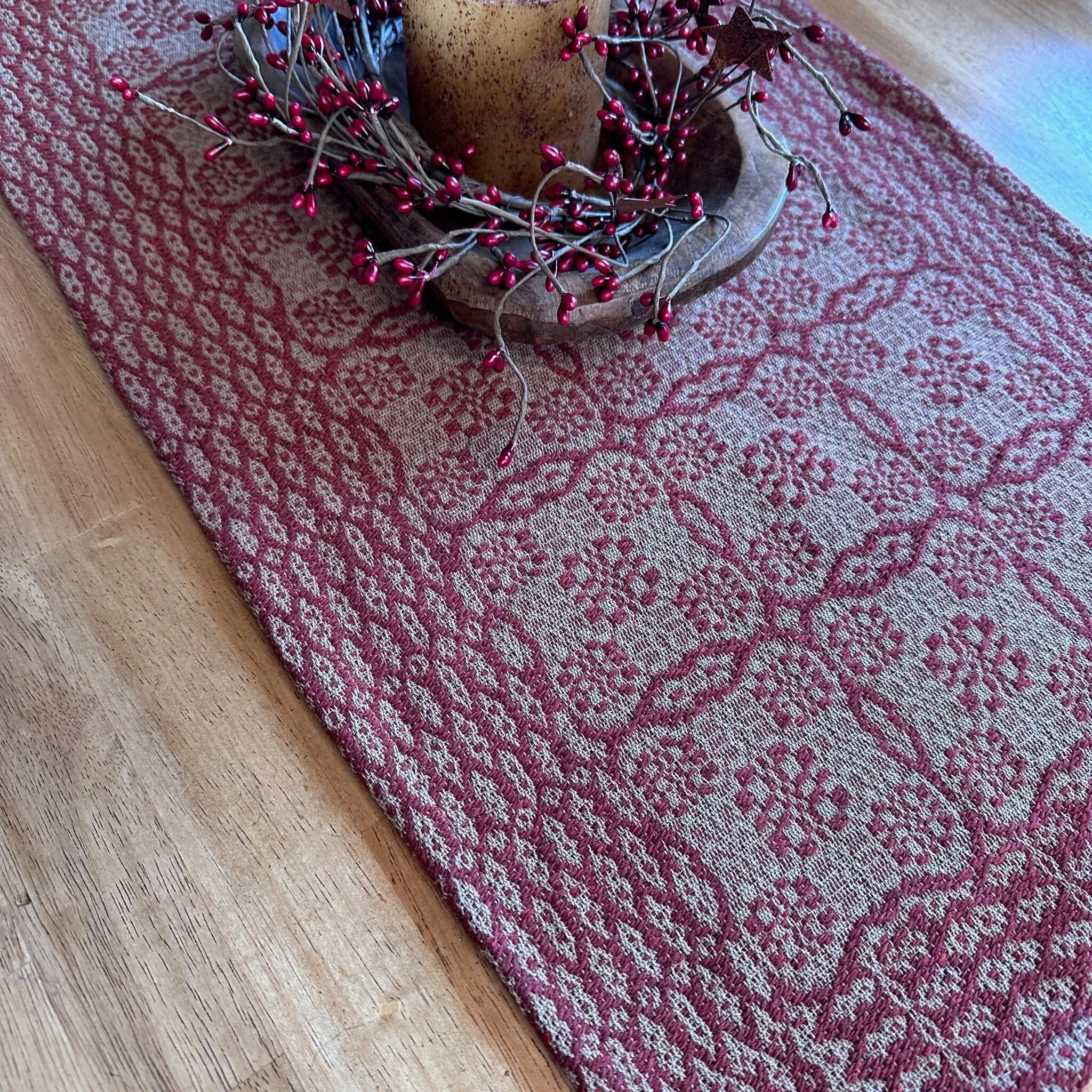 Saratoga Garnet and Tan Woven Table Runner 32"
