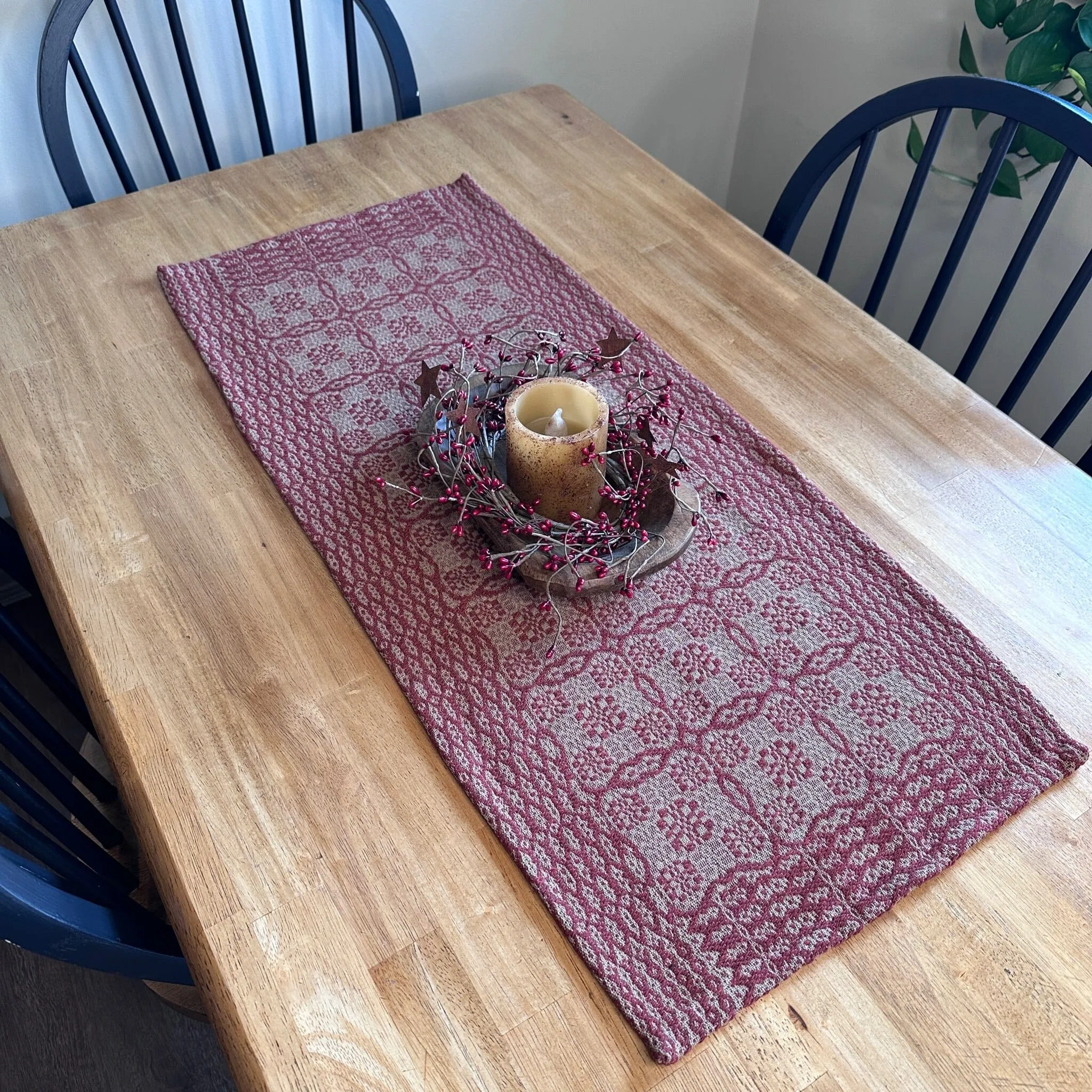 Saratoga Garnet and Tan Woven Table Runner 32"
