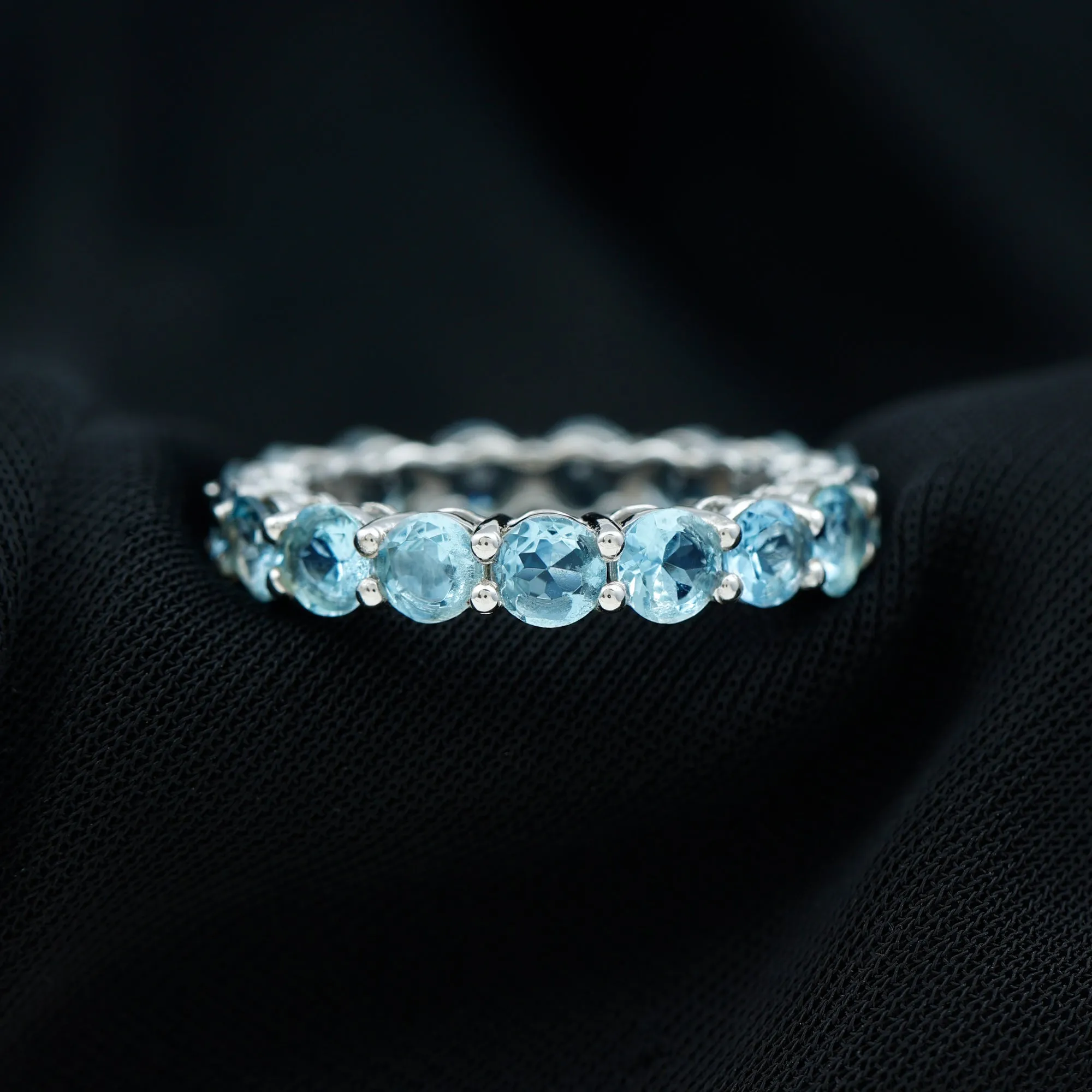 Shared Prong Set Natural Aquamarine Eternity Ring