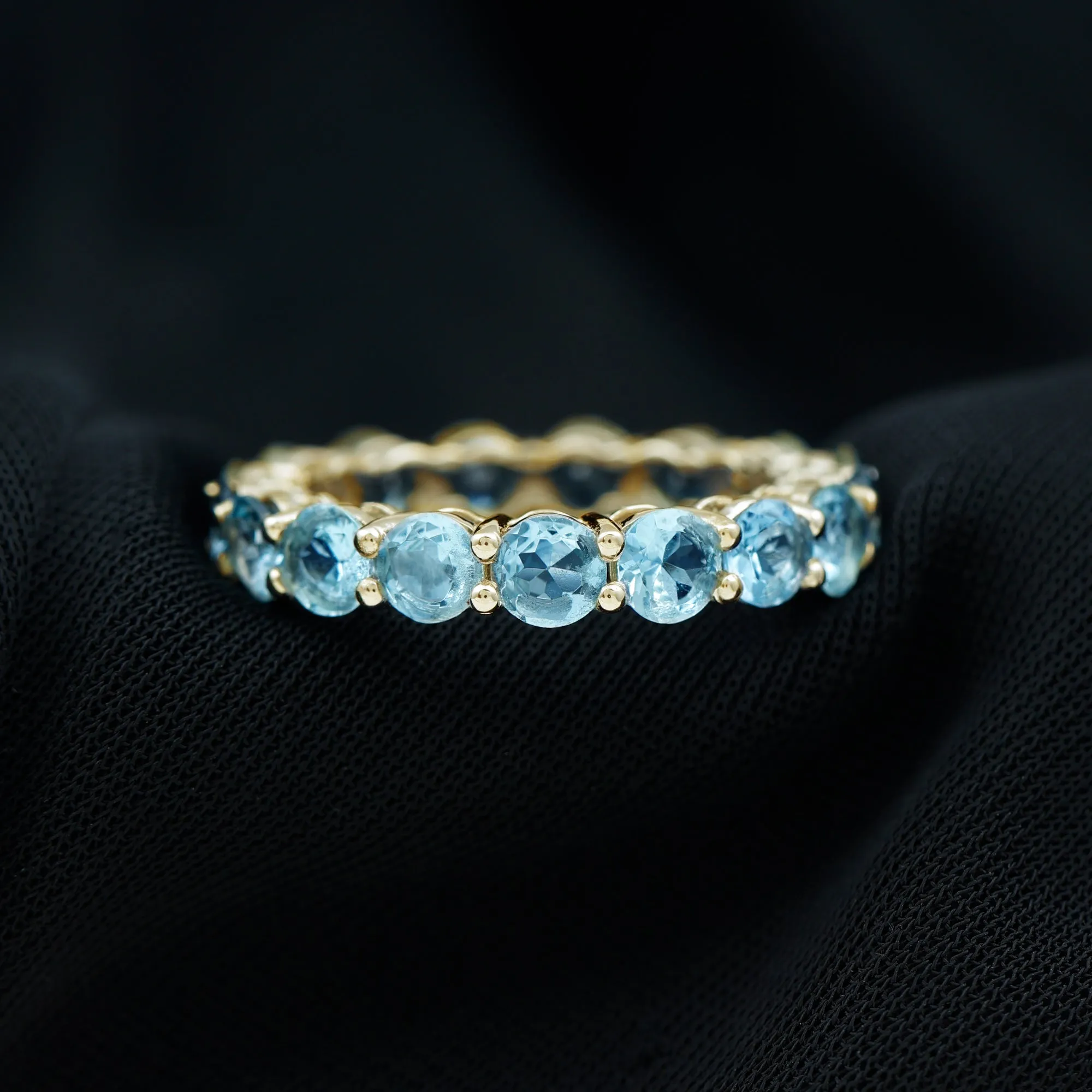 Shared Prong Set Natural Aquamarine Eternity Ring