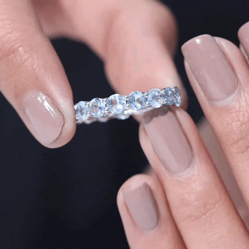 Shared Prong Set Natural Aquamarine Eternity Ring