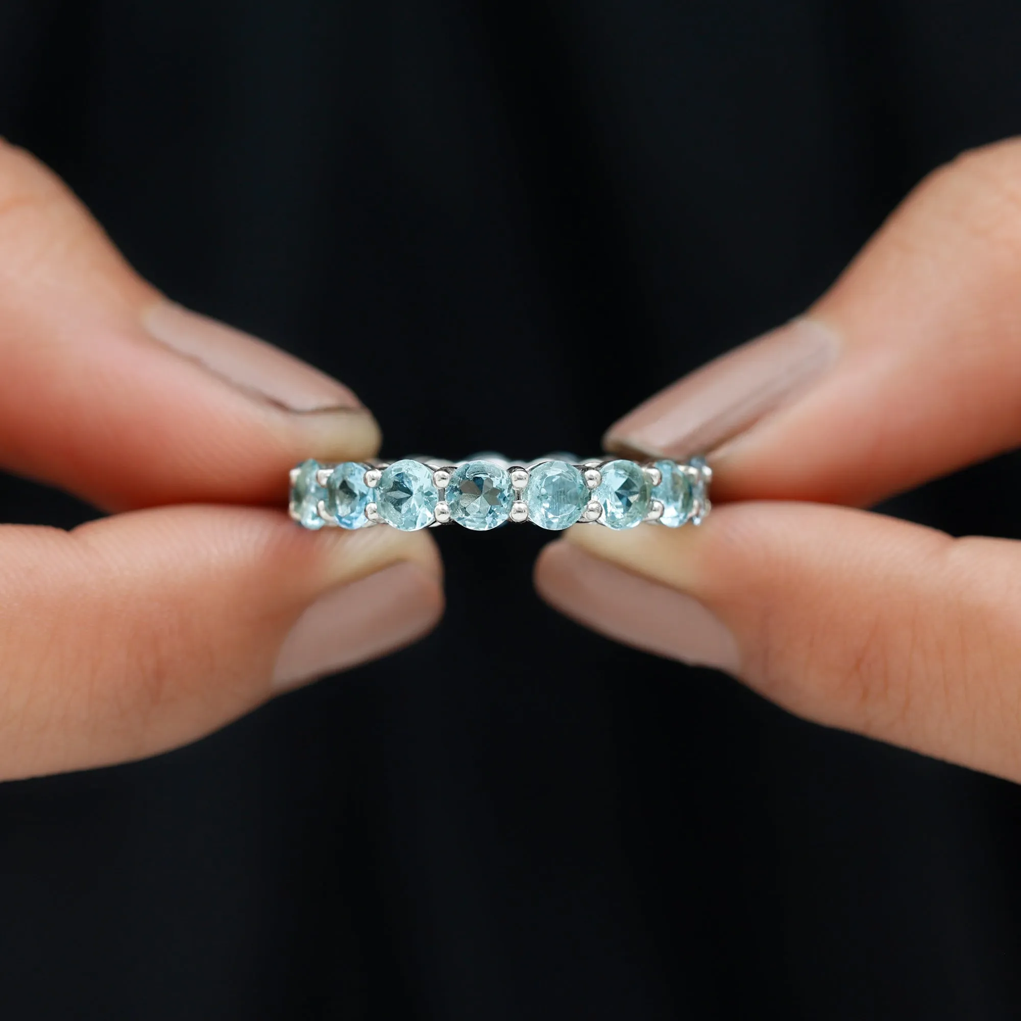 Shared Prong Set Natural Aquamarine Eternity Ring