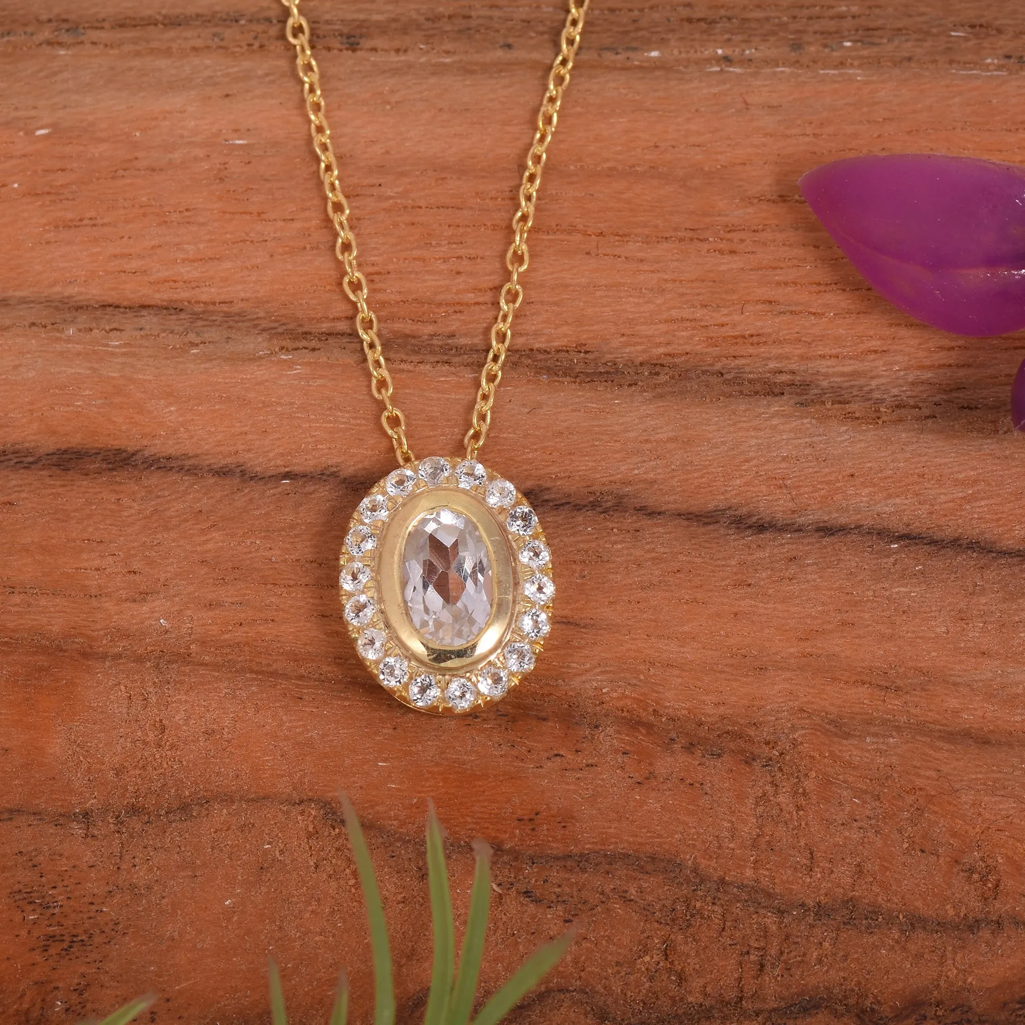 Silver Gold Green Amethyst Halo Necklace