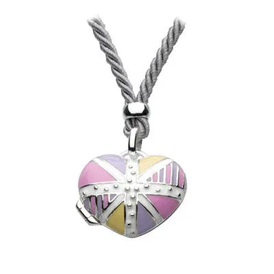 Silver Union Jack Heart Locket Girls Necklace For Children And Teens