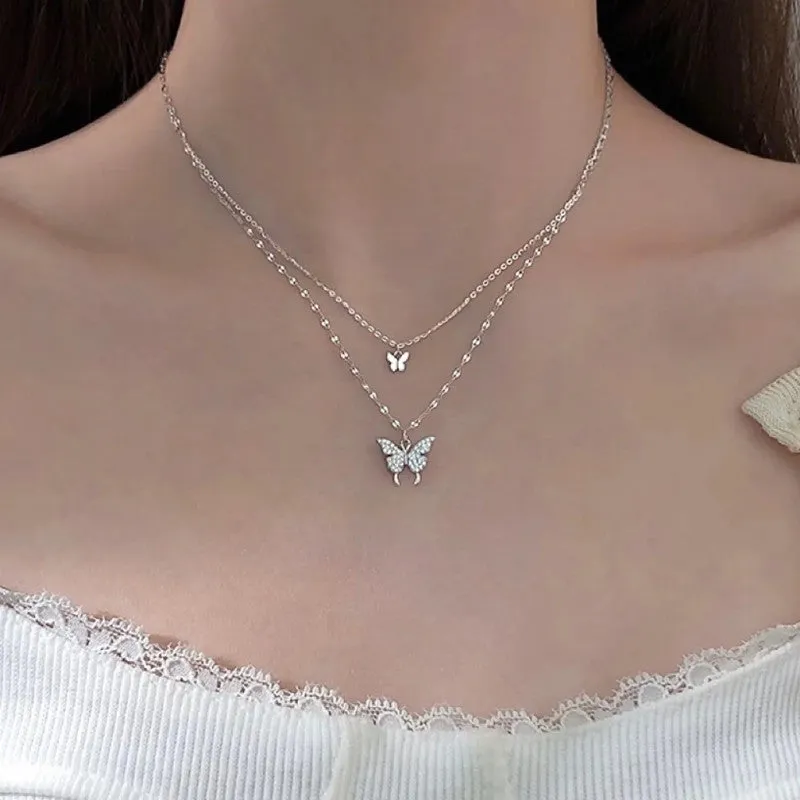 SISSLIA New Arrivals Zircon Butterfly Jewelry Chain Popular Multi-Layer Full Drill Necklace Collarbone Chain Necklace