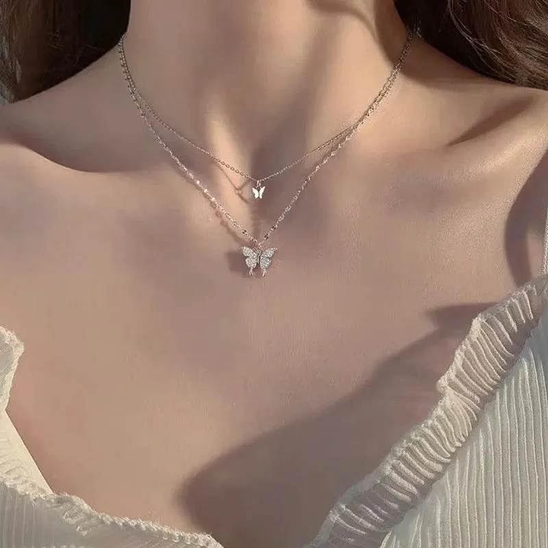 SISSLIA New Arrivals Zircon Butterfly Jewelry Chain Popular Multi-Layer Full Drill Necklace Collarbone Chain Necklace