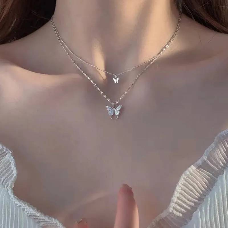 SISSLIA New Arrivals Zircon Butterfly Jewelry Chain Popular Multi-Layer Full Drill Necklace Collarbone Chain Necklace