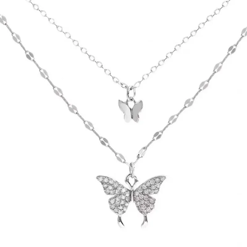 SISSLIA New Arrivals Zircon Butterfly Jewelry Chain Popular Multi-Layer Full Drill Necklace Collarbone Chain Necklace