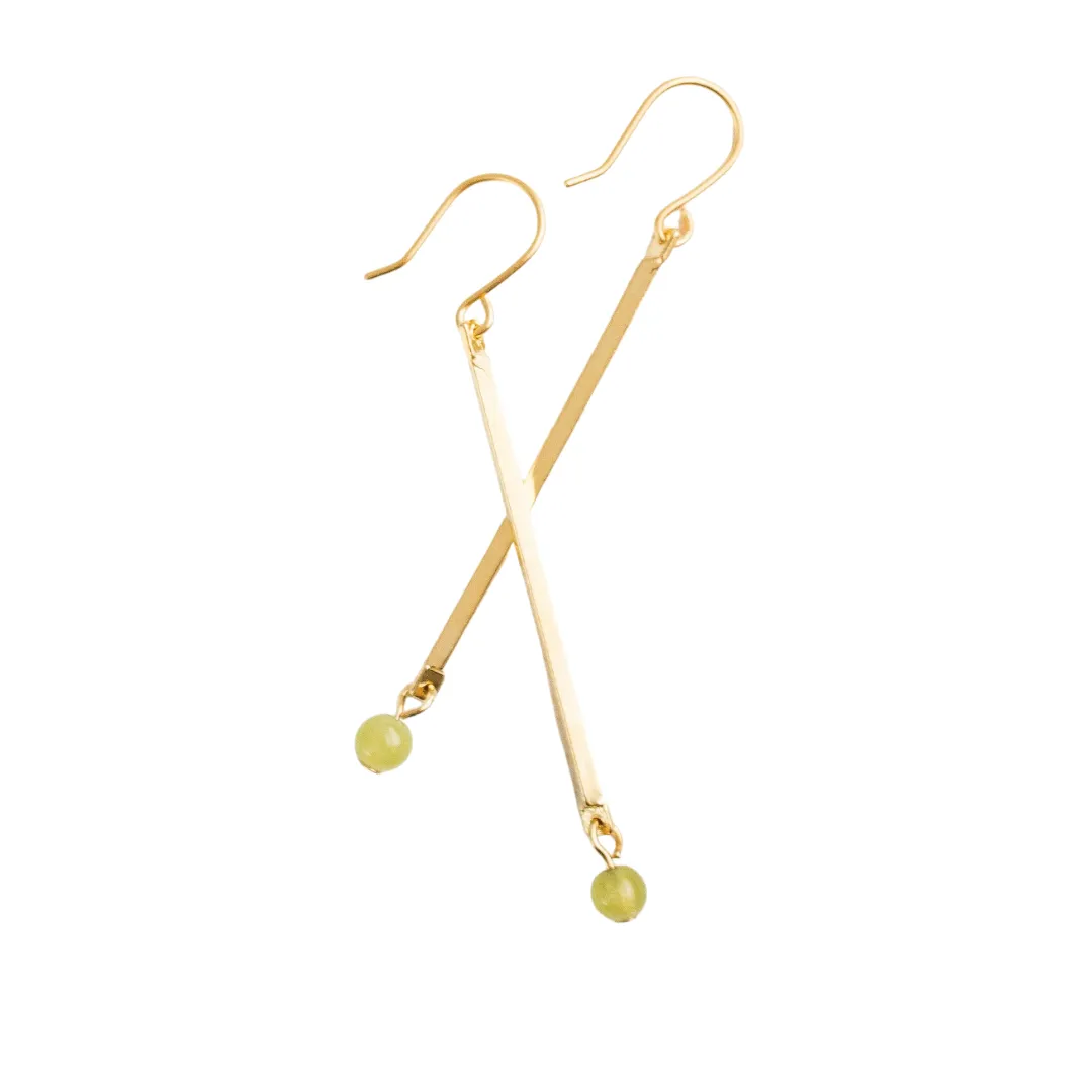 Skinny Stick Gemstone Earrings - Chartreuse