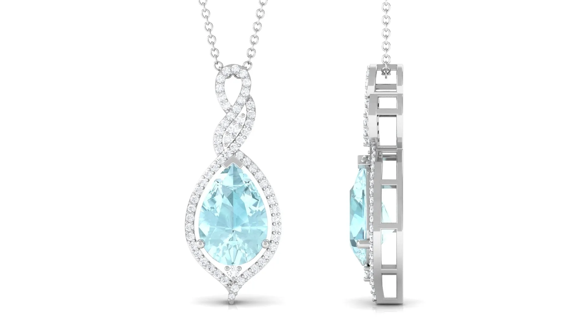 Sky Blue Topaz and Moissanite Teardrop Dangle Pendant