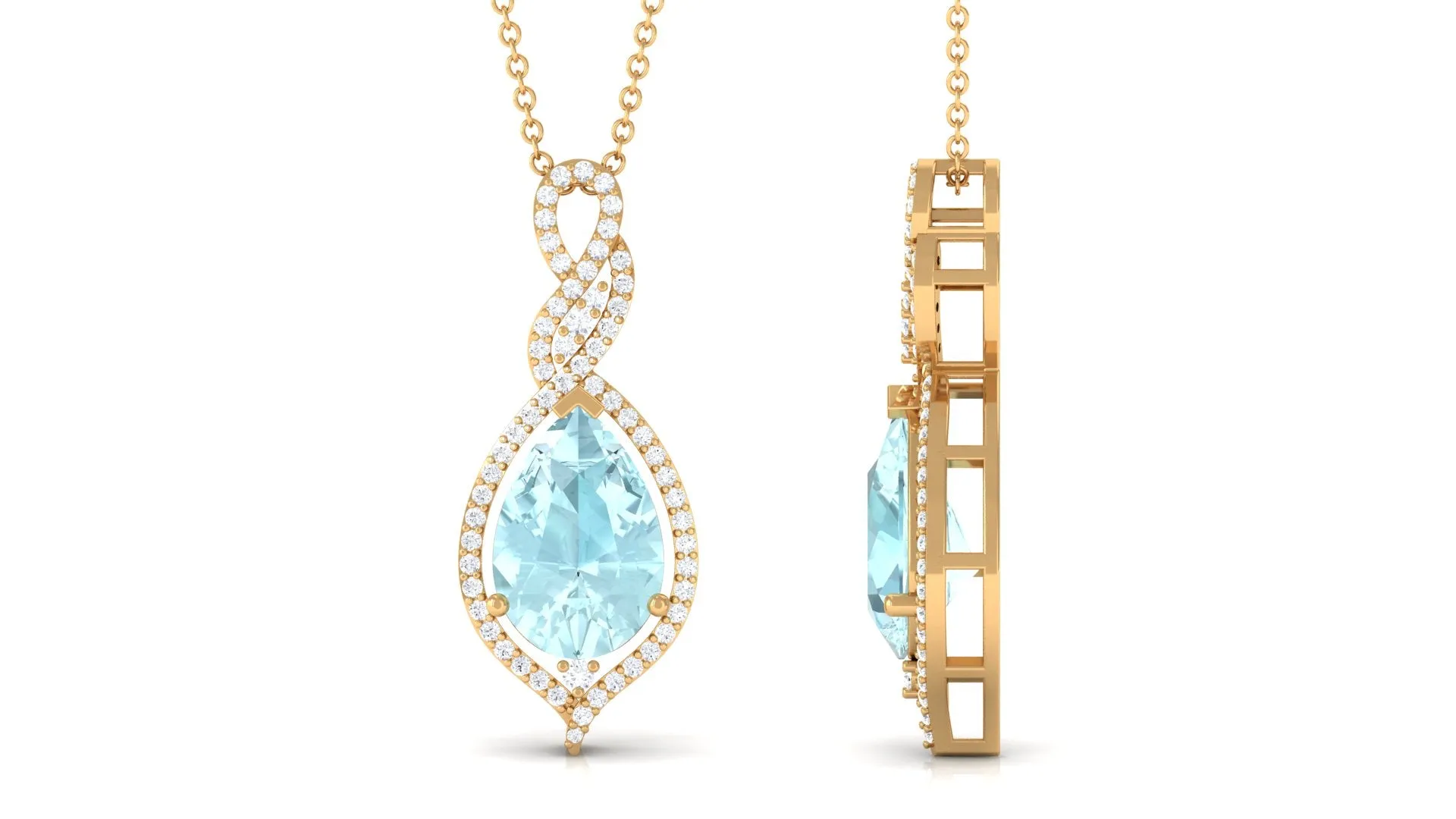 Sky Blue Topaz and Moissanite Teardrop Dangle Pendant