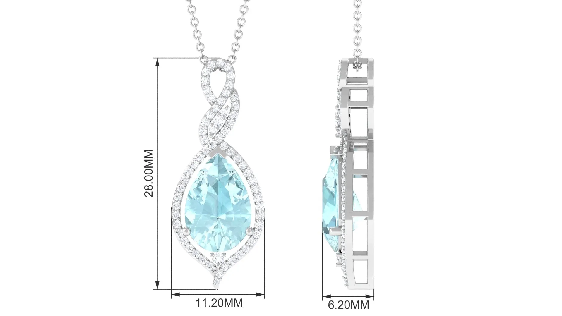 Sky Blue Topaz and Moissanite Teardrop Dangle Pendant